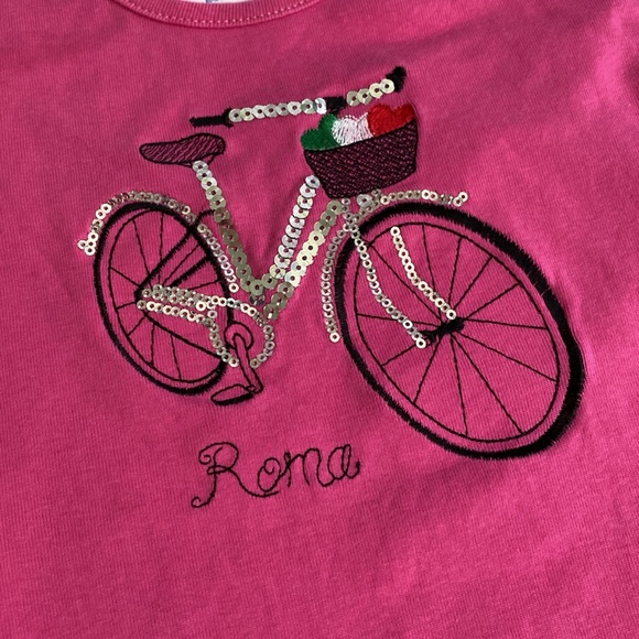 Magenta Pink Embroidery & Sequin Bicycle / Bike & Hearts Made in Italy Roma Tee - Picture 2 of 4